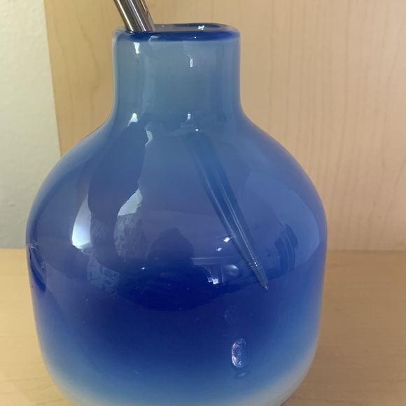 Semi-Transparent Cobalt Blue and Opaque Milky White Rounded Glass Vase 5.5" - Picture 3 of 7